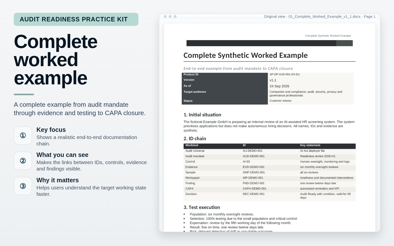 Complete worked example – Audit Readiness Practice Kit – Prepare for Audits & Compile Evidence