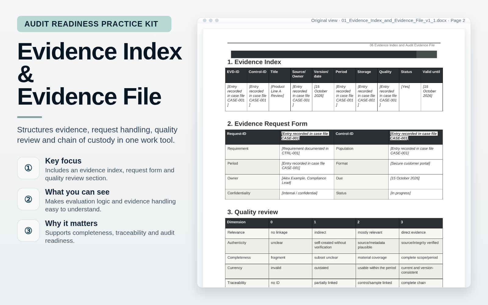 Evidence index and evidence file – Audit Readiness Practice Kit – Prepare for Audits & Compile Evidence