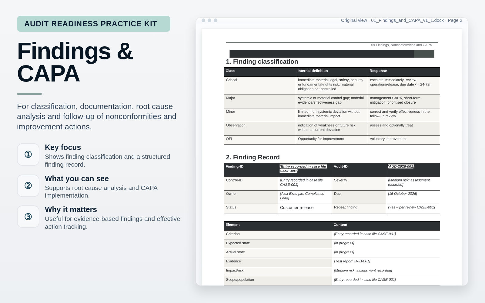 Findings and CAPA – Audit Readiness Practice Kit – Prepare for Audits & Compile Evidence