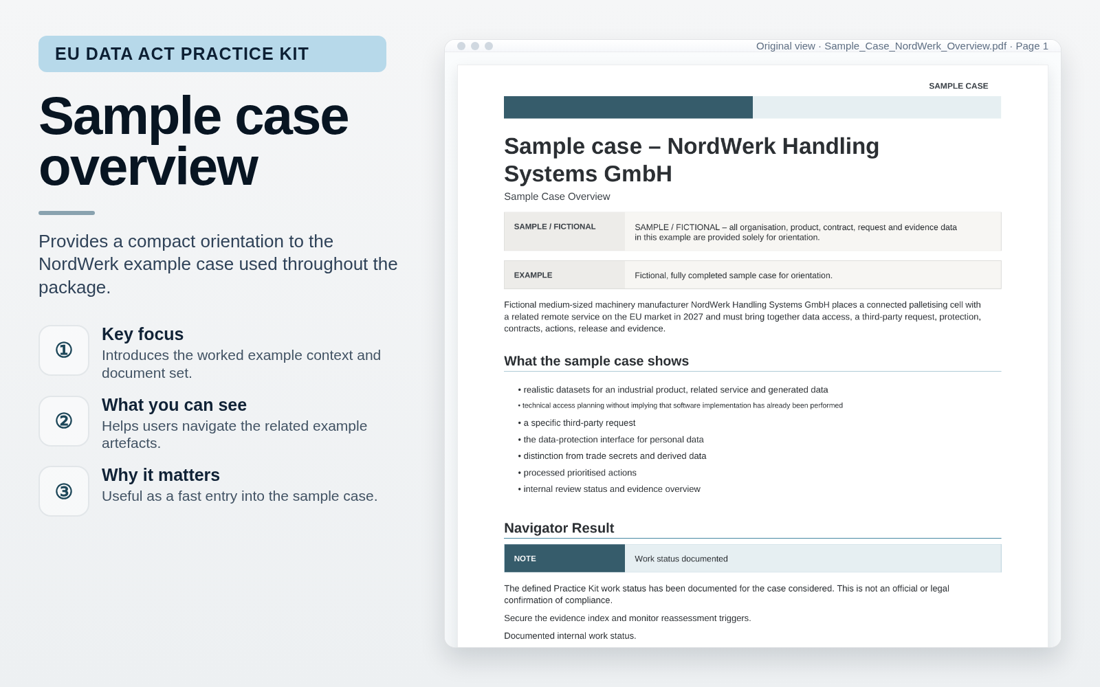 Sample case overview – Implementing the EU Data Act for Connected Products