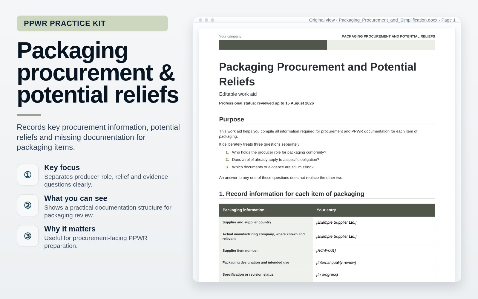 Packaging procurement and potential reliefs – Implement & Document PPWR Packaging Requirements