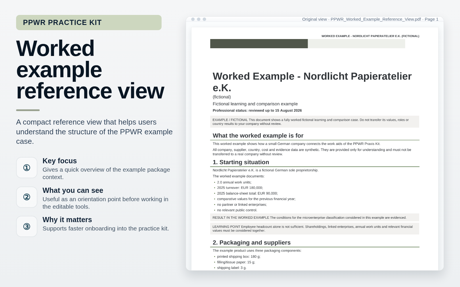 Worked example reference view – Implement & Document PPWR Packaging Requirements