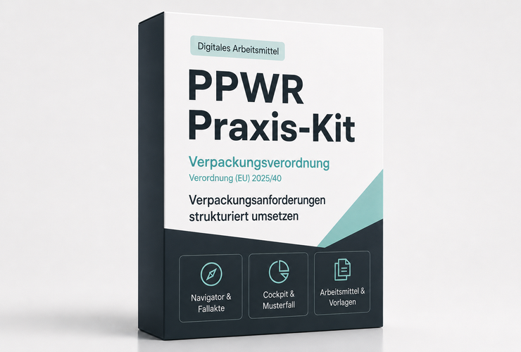 PPWR Verpackungs-Compliance Praxis-Kit mit Arbeitsmitteln und Cockpit