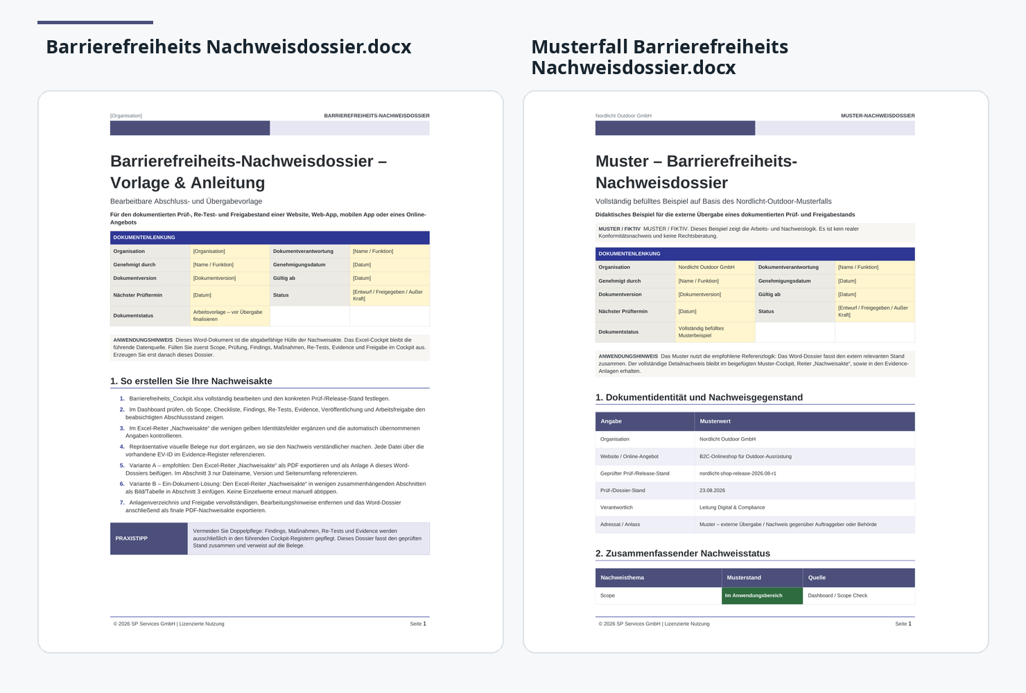 Barrierefreiheits-Nachweisdossier und ausgefüllter Musterfall