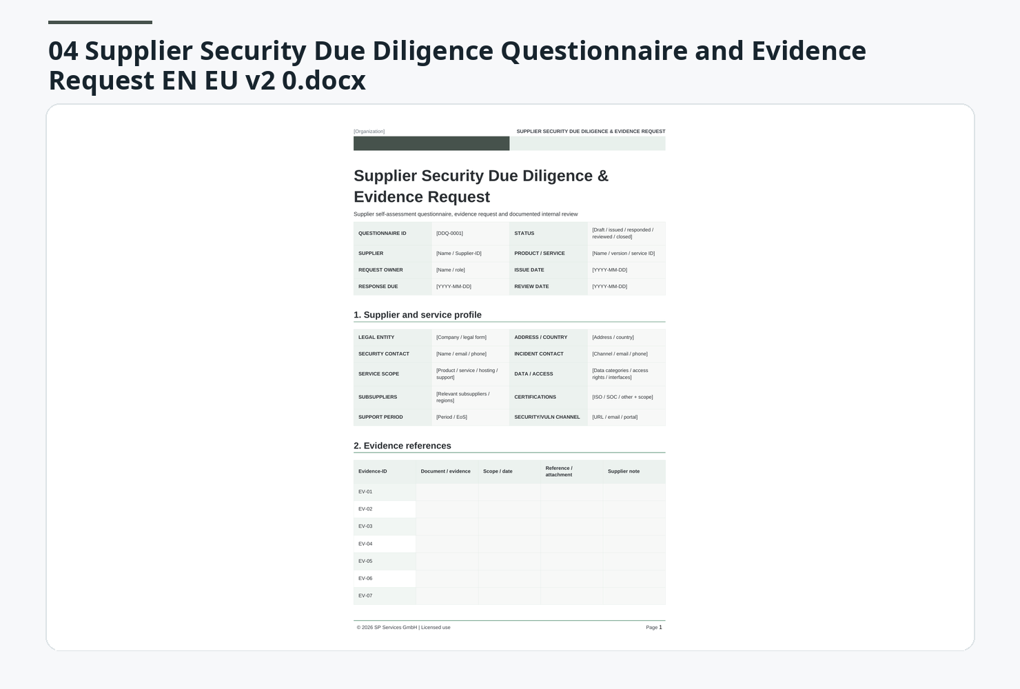 Due Diligence questionnaire preview